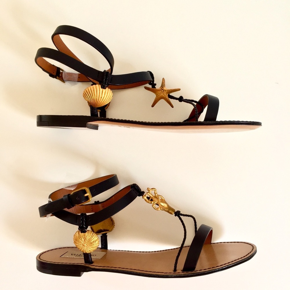 RARE VALENTINO LTD RUNWAY BLACK LEATHER&BRASS SANDAL RUNS LG - Picture 14 of 16